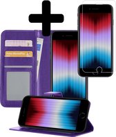 Hoesje Geschikt voor iPhone SE 2022 Hoesje Book Case Hoes Wallet Cover Met Screenprotector - Hoes Geschikt voor iPhone SE (2022) Hoesje Bookcase Hoes - Paars