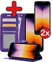 iPhone SE 2022 Hoesje Book Case Hoes Portemonnee Cover Met 2x Screenprotector - iPhone SE 2022 Case Hoesje Wallet Case - Paars