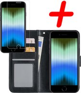 Hoes voor iPhone SE 2022 Hoesje Bookcase Met Screenprotector - Hoes voor iPhone SE 2022 Case Hoes Cover - Hoes voor iPhone SE 2022 Screenprotector - Zwart