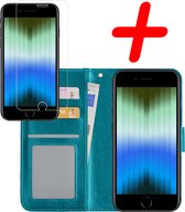 Hoes voor iPhone SE 2022 Hoesje Bookcase Met Screenprotector - Hoes voor iPhone SE 2022 Case Hoes Cover - Hoes voor iPhone SE 2022 Screenprotector - Turquoise