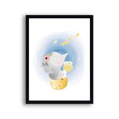 Poster Olifant en konijntje vangen sterren - schattige dieren / Dieren / 70x50cm