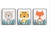 Design Poster Set 3 Fox Tiger Bear in the High Grass / Kids Room / Animaux Poster / Chambre de bébé - Kids Poster / Baby Shower Gift / Décoration murale Decoration / 40 x 30cm - A3 / Postercity