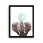 Poster Olifant met groene kauwgom / Kauwgombel / 30x21cm