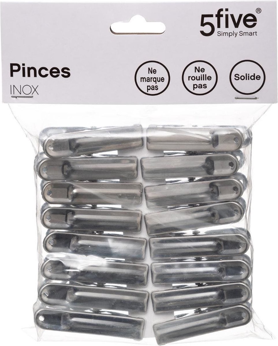 Goedkoopste 5Five wasknijpers - 80x stuks - van RVS - Was ophangen - Was knijpers - 6 cm