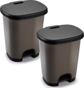2x Poubelle/poubelle/poubelle à pédale en plastique taupe/noir de 18 litres avec couvercle/pédale 33 x 28 x 40 cm