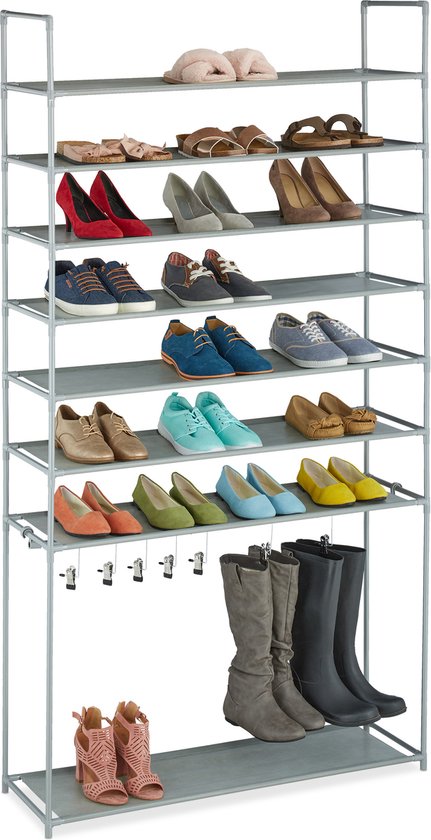 Relaxdays schoenenrek met 8 etages - opbergrek schoenen - breed - schoenen organizer - grijs