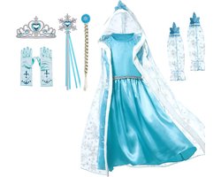 foto van Het Betere Merk prinsessenjurk meisje - Elsa jurk - verkleedkleding meisje - maat 116/122 (120) - kroon - toverstaf