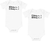 Baby Rompertjes Met Tekst | Rompers Tweeling 0-3 mnd | Baby nr 1 en 2 | Grappig Kraamcadeau