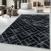 Laagpolig design vloerkleed Woonkamer vloerkleed Dark Marble Pattern Silver Diamond Lines