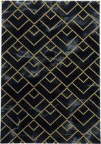 Laagpolig design vloerkleed Woonkamer vloerkleed Dark Marble Pattern Gold Diamond Lines