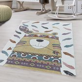 Tapis pour enfants à poil ras Motif de Indiens Ours Plume Jaune