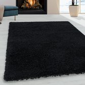 Tapis de salon Shaggy Design Poil Souple Monochrome Noir