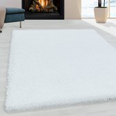 Tapis de salon Shaggy Design Poil Souple Monochrome Blanc