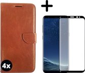 Fooniq Boek Hoes Bruin 4x + Screenprotector 4x - Geschikt Voor Samsung Galaxy S8