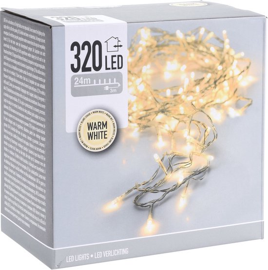 Kerstverlichting transparant snoer met 320 warm witte lampjes - 24 meter  -... | bol.com