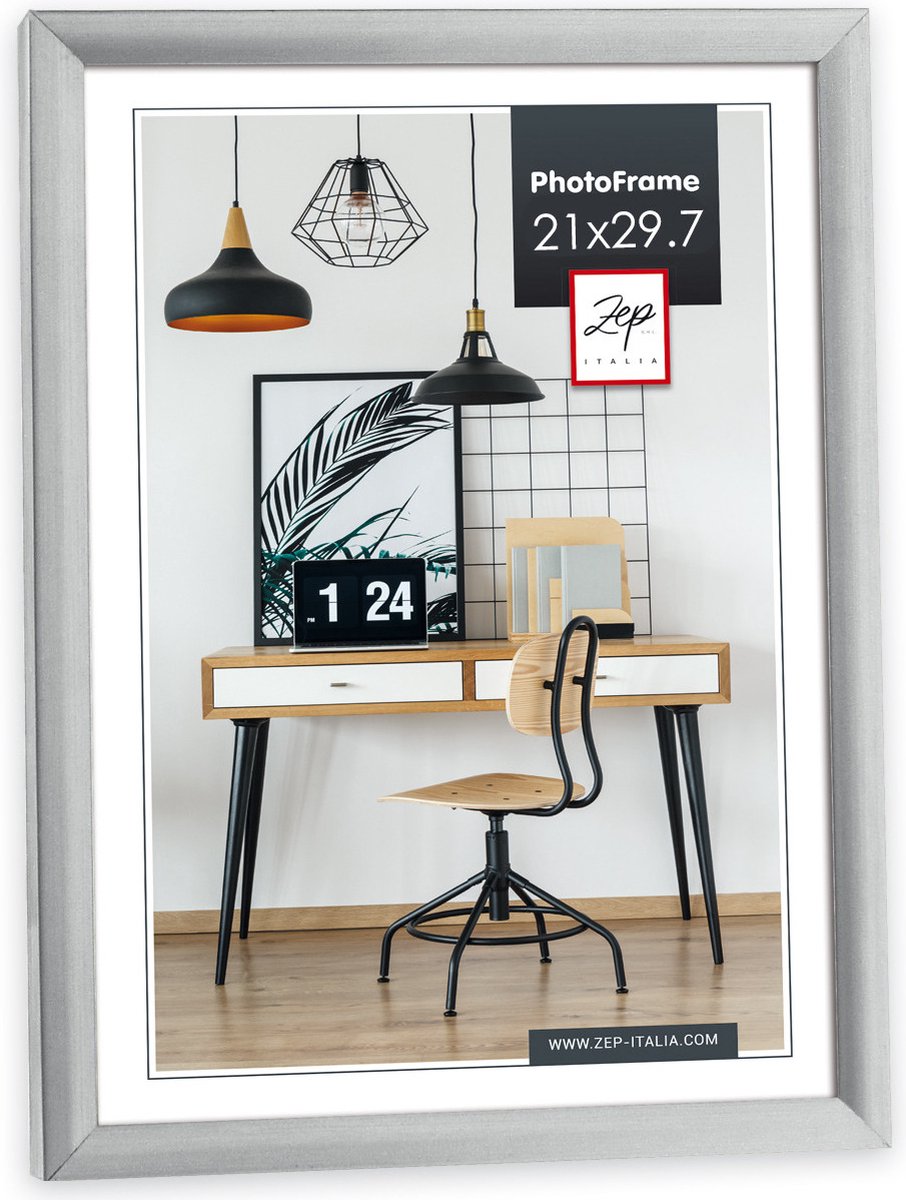 Zep Fotolijst - zilver - kunststof - voor foto van 21 x 29 cm - staand / hangend Zilverkleurig