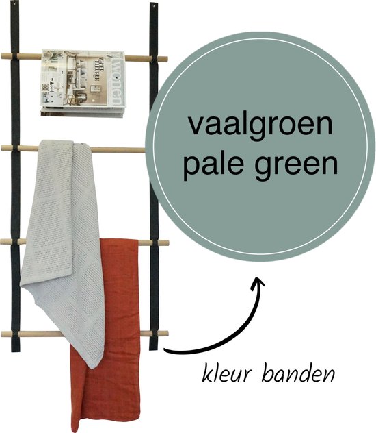Wandladder 57cm  - Vaalgroen Leer / rondhout |  by Handles and more & Woetwurm