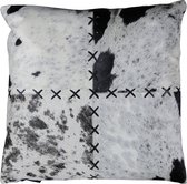 Back2Nature Kussen met dekensteek van koehuid zwart/wit 45x45cm