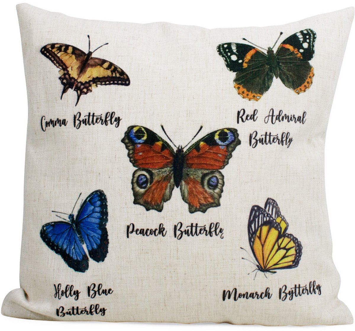 Mars & More Sierkussen - Linnen Look Garden Vlinders - Multicolor - 45 Cm X 45 Cm Wit