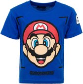Super Mario t-shirt, shirt kinderen, blauw , face, maat 122 ( 7 jaar )