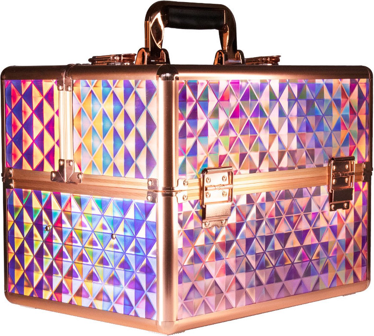 Koffer Holo/Golden rose XL met opbergvakken