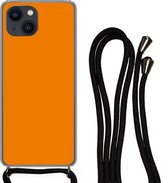Hoesje met koord Geschikt voor iPhone 13 - Oranje - Seizoenen - Herfst - Kleur - Siliconen - Crossbody - Backcover met Koord - Telefoonhoesje met koord - Hoesje met touw