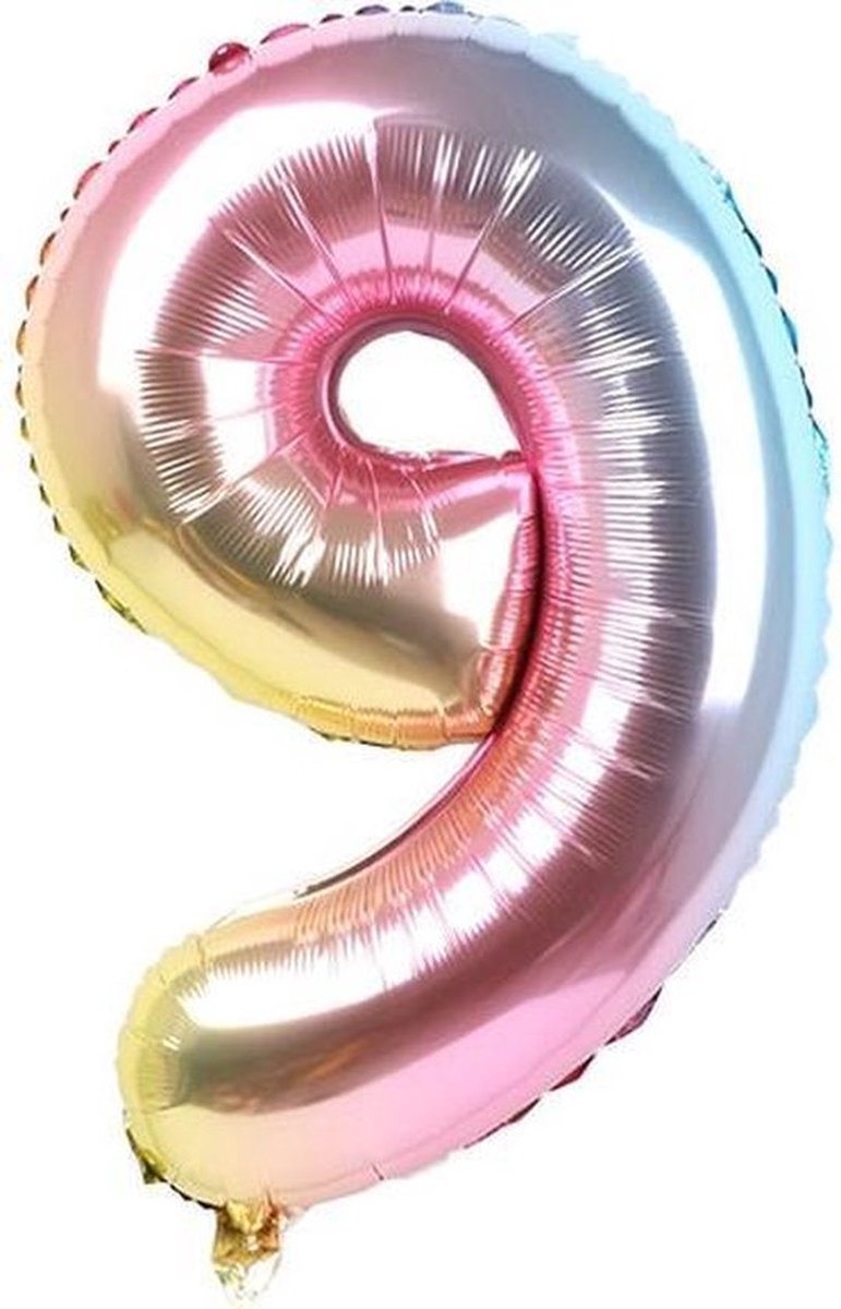 Folieballon / Cijferballon Multicolor XL - getal 9 - 82cm