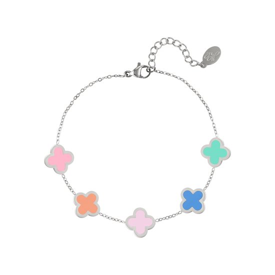 Bracelet multicolor clovers - Yehwang - Armband - 16 + 3 cm - Zilver
