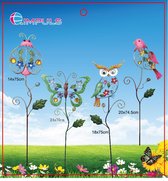 Metalen tuinstekers ''lieveheersbeestje/vlinder/uil/vogel" - Set van 4 stuks - Multi-colour - hoogte 75x20x1cm - Tuindecoratie - Tuinstekers - Tuinaccessoires