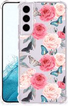 Telefoonhoesje Geschikt voor Samsung Galaxy S22 Silicone Case met transparante rand Butterfly Roses