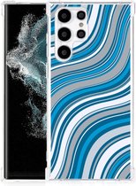 Shockproof Case Geschikt voor Samsung Galaxy S22 Ultra Telefoon Hoesje met doorzichtige rand Golven Blauw