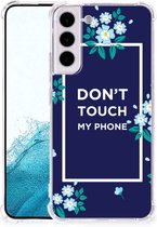 Shockproof Case Geschikt voor Samsung Galaxy S22 Plus Smartphonehoesje met transparante rand Flowers Blue Don't Touch My Phone
