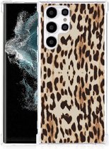 Hippe Hoesje Geschikt voor Samsung Galaxy S22 Ultra Smartphone hoesje met doorzichtige rand Leopard