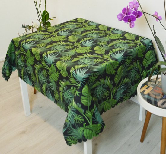 Tafelkleed 140x140 cm vierkant - Bedrukt Velvet Textiel - Palmbladeren - Tafellaken | bol.com