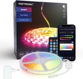 HOFTRONIC - Smart LED Strip 5m - RGB Flow Colors - WiFi + Bluetooth - 16,5 millions de couleurs avec 120 LED - Music Sync - Avec télécommande - Autocollant - Pour Google Home, Amazon Alexa et Siri