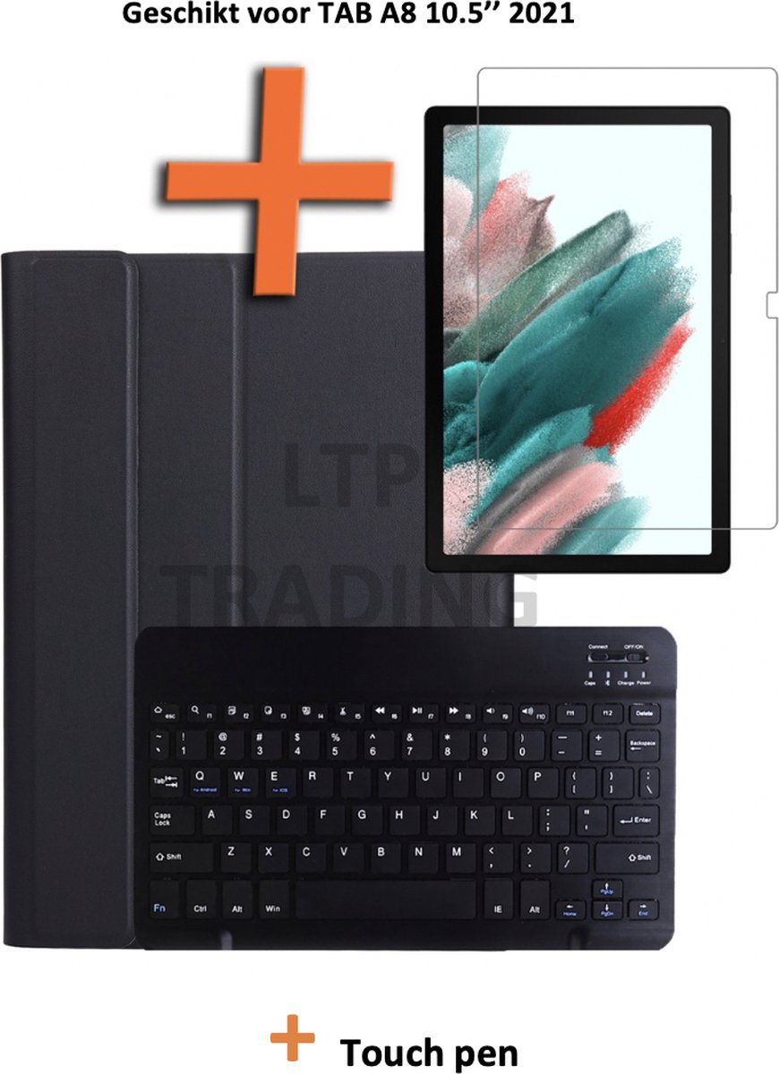 Keyboard Case - Toetsenbord hoes - Smart Keyboard Case + Tempered Glass + Touchpen - Zwart - Geschikt voor Samsung Galaxy Tab A8 10.5 (2021)