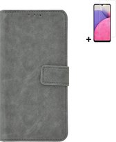 Geschikt voor Samsung Galaxy A33 5G Hoesje - Bookcase - A33 5G Screenprotector - A33 5G Hoes Wallet Book Case Grijs + Screenprotector