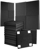 WhatsGoods® Akoestische foam panels 30x30x5cm Set x12 tegels - Muur studio noppenschuim absorptieplaten / geluidsisolatie panelen zwart + GRATIS 48x bevestigingstickers