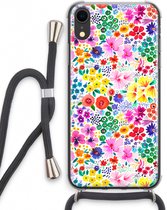 Case Company® - iPhone XR hoesje met Koord - Little Flowers - Telefoonhoesje met Zwart Koord - Extra Bescherming aan alle Kanten en Over de Schermrand