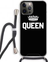 Case Company® - iPhone 12 Pro hoesje met Koord - Queen zwart - Telefoonhoesje met Zwart Koord - Extra Bescherming aan alle Kanten en Over de Schermrand