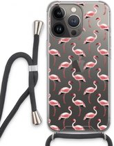 Case Company® - iPhone 13 Pro hoesje met Koord - Flamingo - Telefoonhoesje met Zwart Koord - Extra Bescherming aan alle Kanten en Over de Schermrand
