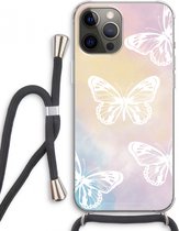 Case Company® - iPhone 12 Pro Max hoesje met Koord - White butterfly - Telefoonhoesje met Zwart Koord - Extra Bescherming aan alle Kanten en Over de Schermrand