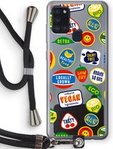 Case Company® - Samsung Galaxy A21s hoesje met Koord - Fruitsticker - Telefoonhoesje met Zwart Koord - Bescherming aan alle Kanten en Over de Schermrand