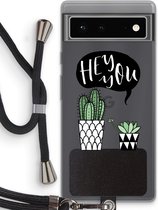 Case Company® - Google Pixel 6 hoesje met Koord - Hey you cactus - Telefoonhoesje met Zwart Koord - Bescherming aan alle Kanten en Over de Schermrand