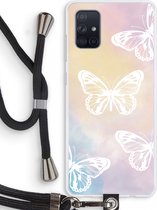 Case Company® - Samsung Galaxy A71 hoesje met Koord - White butterfly - Telefoonhoesje met Zwart Koord - Bescherming aan alle Kanten en Over de Schermrand