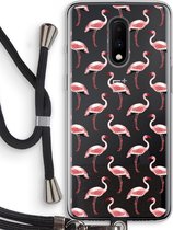 Case Company® - OnePlus 7 hoesje met Koord - Flamingo - Telefoonhoesje met Zwart Koord - Bescherming aan alle Kanten en Over de Schermrand
