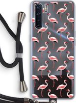 Case Company® - Oppo A91 hoesje met Koord - Flamingo - Telefoonhoesje met Zwart Koord - Bescherming aan alle Kanten en Over de Schermrand