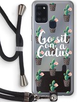 Case Company® - Samsung Galaxy A21s hoesje met Koord - Cactus quote - Telefoonhoesje met Zwart Koord - Bescherming aan alle Kanten en Over de Schermrand