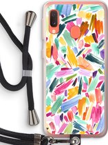 Case Company® - Samsung Galaxy A20e hoesje met Koord - Watercolor Brushstrokes - Telefoonhoesje met Zwart Koord - Bescherming aan alle Kanten en Over de Schermrand