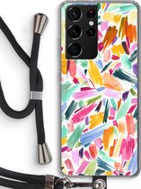 Case Company® - Samsung Galaxy S21 Ultra hoesje met Koord - Watercolor Brushstrokes - Telefoonhoesje met Zwart Koord - Bescherming aan alle Kanten en Over de Schermrand